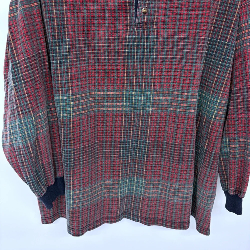Vintage 90s Cougar Limited Plaid Polo Shirt Mens XL Long Sleeve Rugby Red Green‎